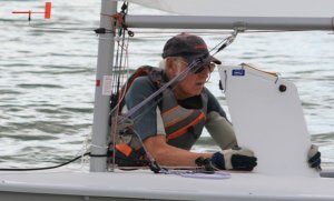 Eighty year old Eddie White, who is fitter than many people half his age, had a great start in his Laser