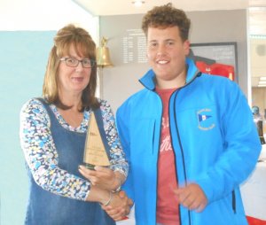 Proud mum - Helen present the Youth Trophy to son Harry