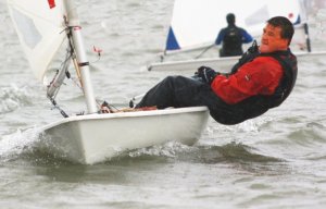 Pushing his Laser to the limit - Ken Potts gains first place in the third race of the Winter Series