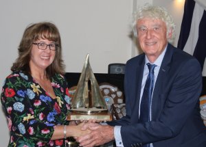 Helen Swinbourne presents Andy Dunnett with the Gunfleet Chase Trophy