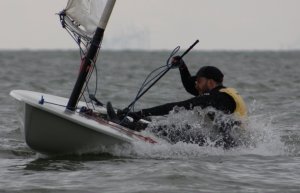 Andy Cornforth takes a quick dunking as he momentarily loses his mainsheet during the race for the London Trophy