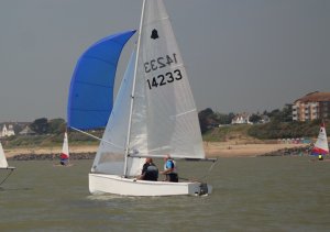 Simon Clarke and Dave Fowell on their way to victory in their GP14