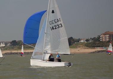 Simon Clarke and Dave Fowell on their way to victory in their GP14