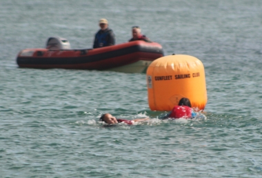 Annabelle pulls away, swimming in the Triathlon