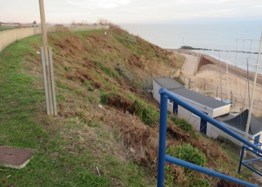 The neatly cut back east cliff