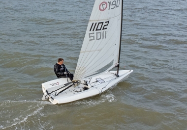 John Tappenden catches the sudden wind gust and takes the lead in his RS Aero