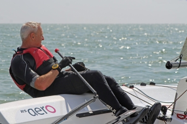 Convincing winner Tim Dye in his RS Aero, loving every minute of it