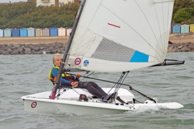 Ella Langfeldt beating out to the Lilley Farm buoy in her RS Aero