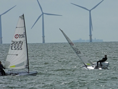 John Tappenden catches a sudden gust of wind, in his RS Aero, ahead of Dave Ingle