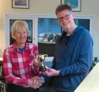 Chris Maloney presents Yvonne Gough with the Austin Ladies Trophy