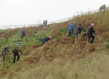 Just some of the members working on the cliff