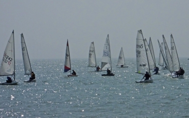 Some of the competitors hovering on the start line for the Coronation Trophy