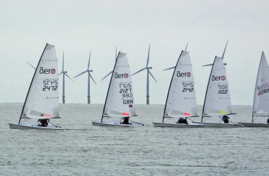 Brian Allen leads the fleet away, at the start, in his RS Aero