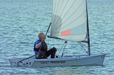 Brian Allen concentrating as he sails his RS Aero into the lead