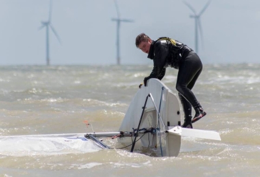 Not alone - Robert Gutteridge joined many others in having to right his capsized dinghy 