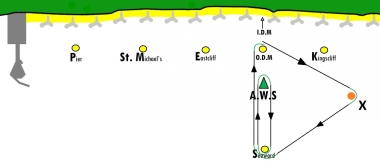 The March Hare course, reduced from three laps to two, due to the light winds and rain