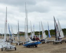 Boats being rigged before the start of Sunday's racing