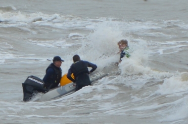 Launching Rescue Boat 2 in the surf