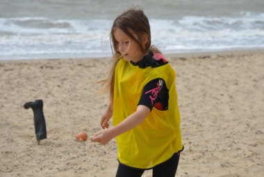 Lilly concentrates on her egg staying firmly on the spoon