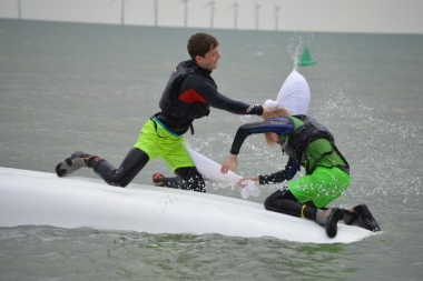 Brotherly love - the water jousting/pillow fight!