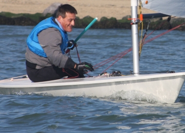 Winner of the Fleet Championship, Ken Potts in his Laser, after quite a battle