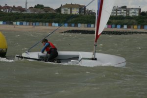 "Gybo" Ted has a wobble in his Topper, at the Seaward buoy