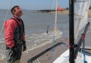 Strong rival Ken Potts checks out his rigging