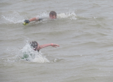 The swimming race gets underway