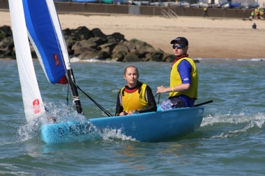 Owen and Francesca taking the first race at the Gunfleet 2019 Cadet week