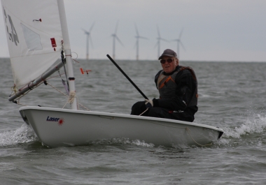 Eddie White racing in his Laser 4.7