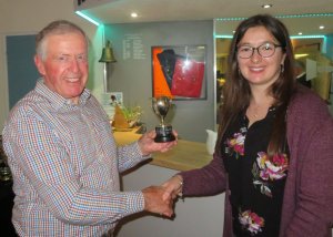 Malcolm Jolly presents Clare Giles with the Austin Ladies Trophy