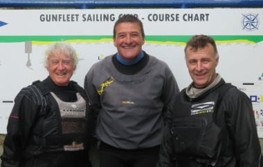 The top three places in Gunfleet's race for the March Hare Trophy went to Ken Potts (centre) first, John Tappenden (right) second, and Andy Dunnett (left) third