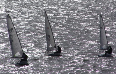 Dave Ingle, Robert Mitchell and John Tappenden tacking down the coast to the St, Michael's buoy