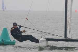 Dan Brzezinski leads the catamarans and takes third place in the RNLI race