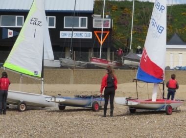 Some of the Club's Cadets and Otters getting rigged and ready to go out