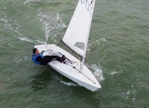 A seagull's view of Ken Potts during the second evening race in the Summer Series