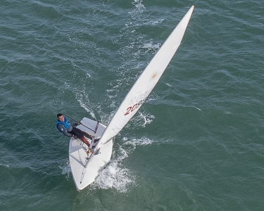 The winner of the race, Ken Potts, loving every minute of it in his Laser