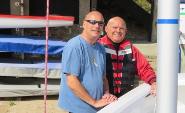 Looking pleased after the second sail in their brand new GP14, Jeremy Goodchild and Dave Fowell came fifth in the race