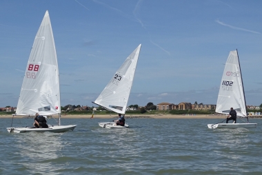 Andy Cornforth sailing by the lee (in the centre of the picture) on the run from Seaward to the line