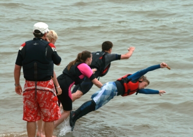 The start of the Triathlon and the swimming gets underway