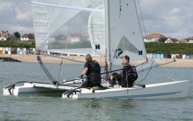 Brian Allen and Charlie Venables make-up good time after capsizing in their Hurricane SX