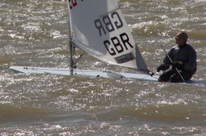 Tim Dye held kept his Laser at the forefront in much of the fifth Class Points race