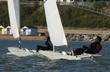 One of the many tussles during the race, Andy Dunnett and Ken Potts in one of the "Laser Challenges"