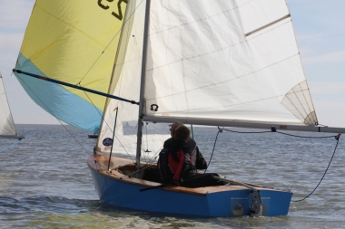 Flying their spinnaker on the run out to the Seaward buoy, Michael Gutteridge and Derroll Pedder in the GP14