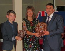2017's two leading helms - Cadet Ted Newson and long-term senior member with Ken Potts with Helen Swinbourne, Gunfleet's Rear Commodore