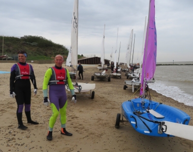 A busy beach scene prior to the start