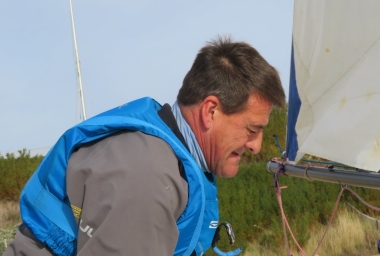 Winner of the Gunfleet Tee Dee Challenge Trophy Ken Potts rigs his boat up before the start of the race