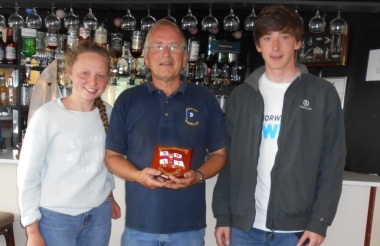 Cat Elson and James Stacey take the RNLI Shield for the first Cadets home in the morning race.  This is James fourth consecutive year of winning this trophy