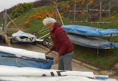 Andy Dunnett prepares his Laser prior to winning the race