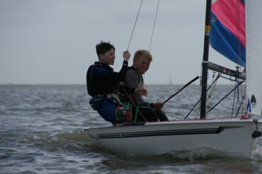 Alex Corbett and Henry Spooner settling into their 405, just prior to capsizing